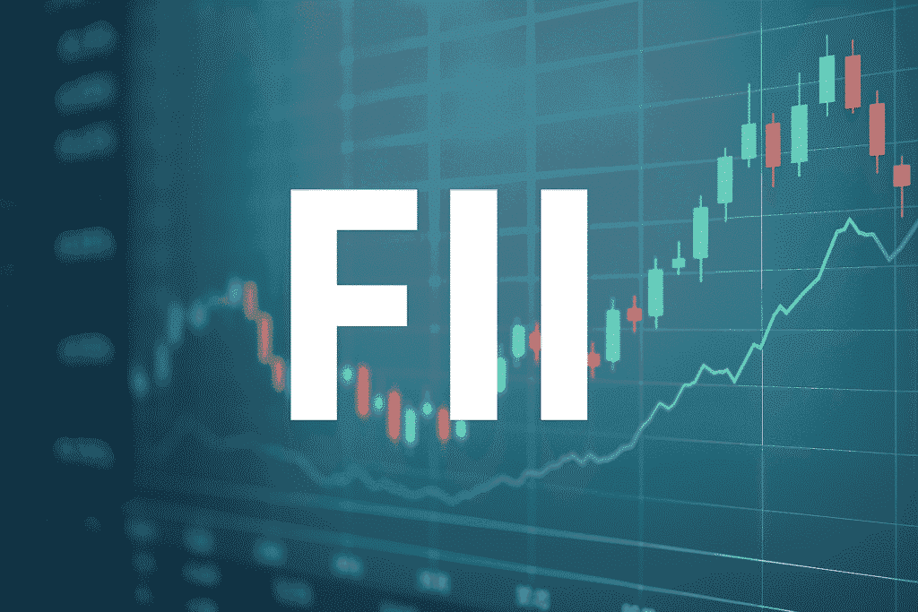 FII investment in Indian stock market with rising candlestick chart and financial graph