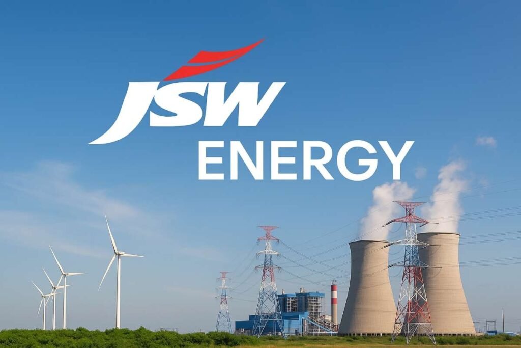 JSW Energy का लोगो और पावर प्रोजेक्ट्स का दृश्य – शेयर बाजार में संभावित तेजी के साथ